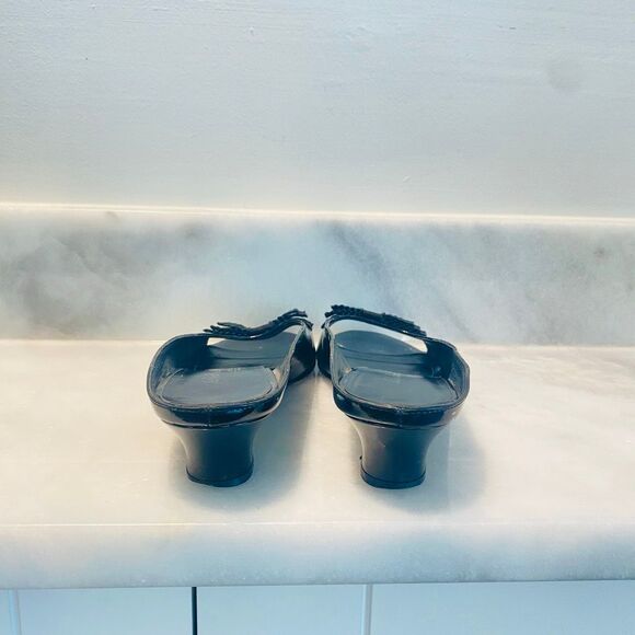 Salvatore Ferragamo Patent Leather Open Toe Kitten Heel Mule Sandal Black Sz 8.5 - Picture 5 of 8